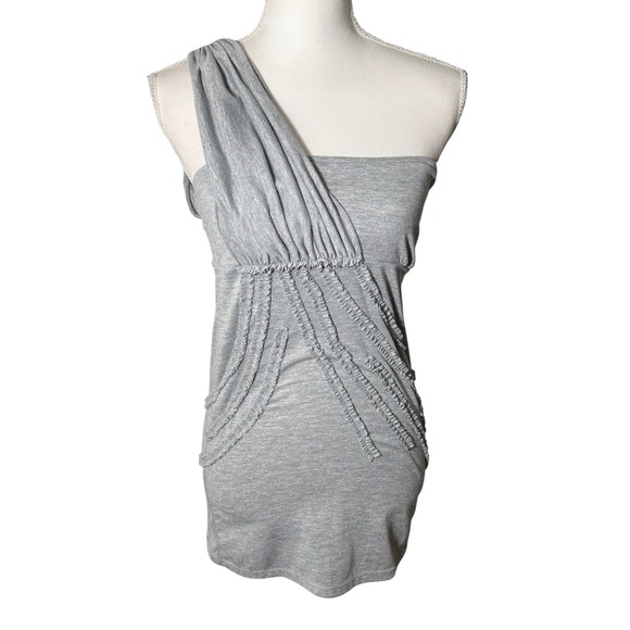 Free People Tops - Free People Gray One Shoulder Ruffle Tunic Top Heathered Asymmetric Size M Boho